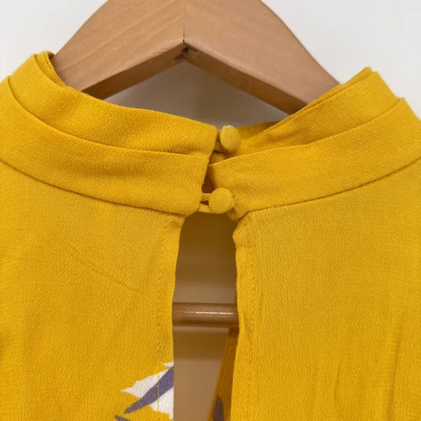 Free People‎ Say You Love Me Yellow Floral Mock Neck Keyhole Wrap Blouse Small - Image 6
