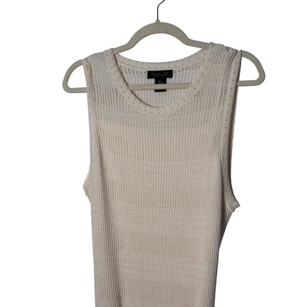 Rachel Zoe Womens Maxi Dress L‎ Cream Pointelle Knit Sleeveless Belted Coastal - Image 5