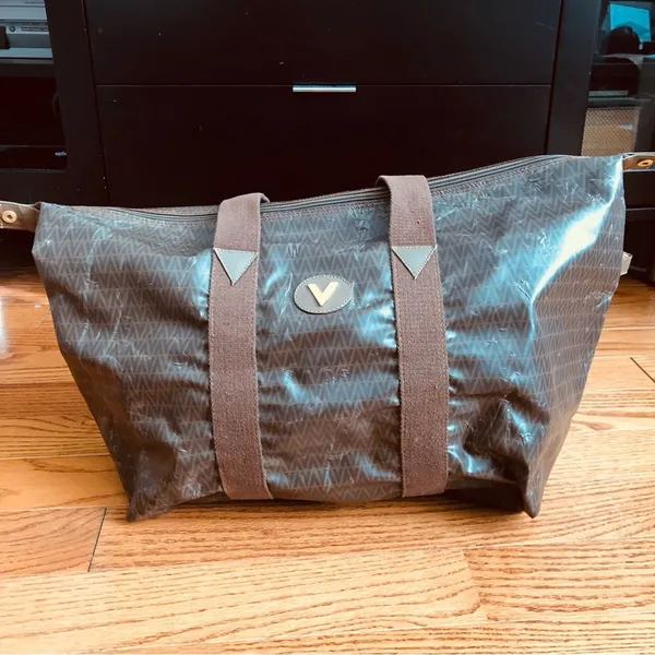 Mario Valentino V Monogram Authentic Brown Coated Canvas Zip Tote Vintage travel bag - Image 2