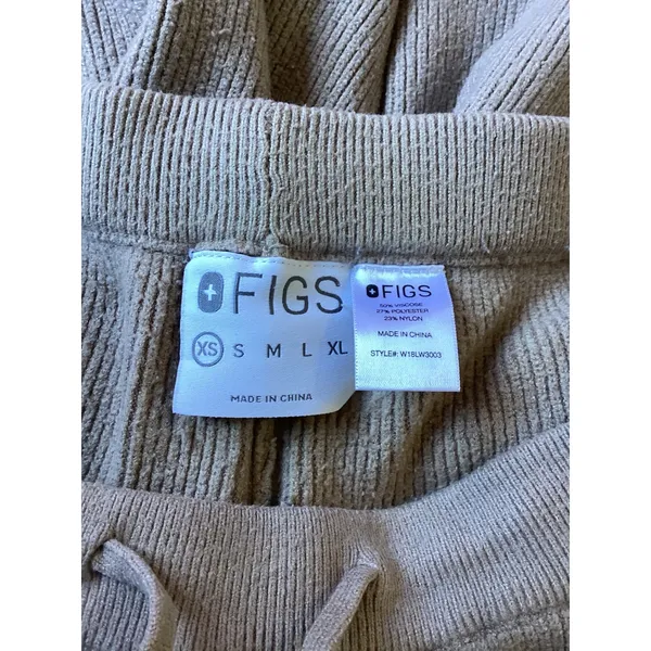 FIGS Ribbed Knit Wide Leg Lounge Pants Tan XS W18LW3003 Drawstring Pockets - Image 9