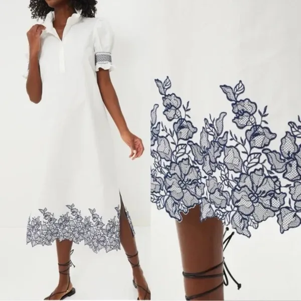 Tuckernuck Hyacinth House Navy Embroidery Eliza Midi Dress/ XS - Image 3