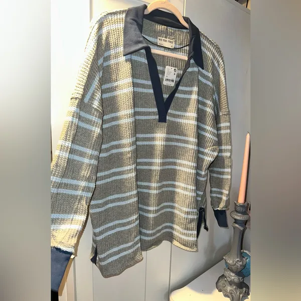 Free People Striped Travis Polo Shirt - Long Sleeve (gray combo) - Image 9