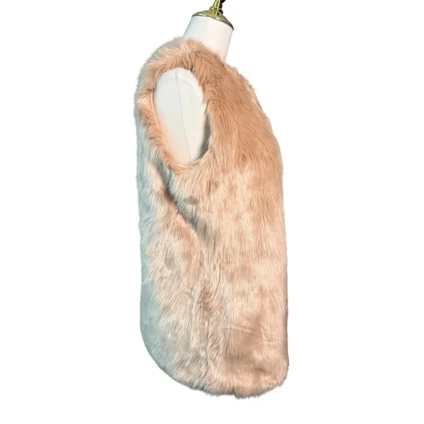 Zara Trafaluc Womens M Blush Pink Beige Faux Fur Vest Longline Gilet Boho Winter - Image 3