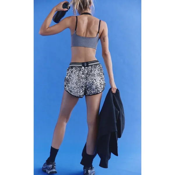 Free‎ People FP Movement Shining Star Sequin Shorts Metallic Black Combo S NWT - Image 2