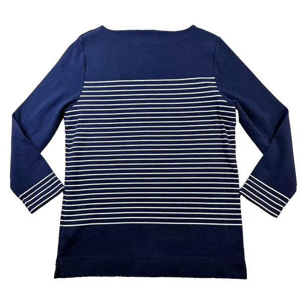 Jones New York Sport Breton Stripe Boat Neck Top Gold Button Shoulders L - Image 2