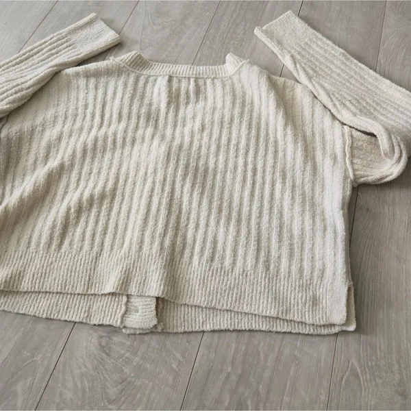 Women’s Cream Button Front Cropped Cardigan Sweater Top Preppy Soft Crop Size - Image 6