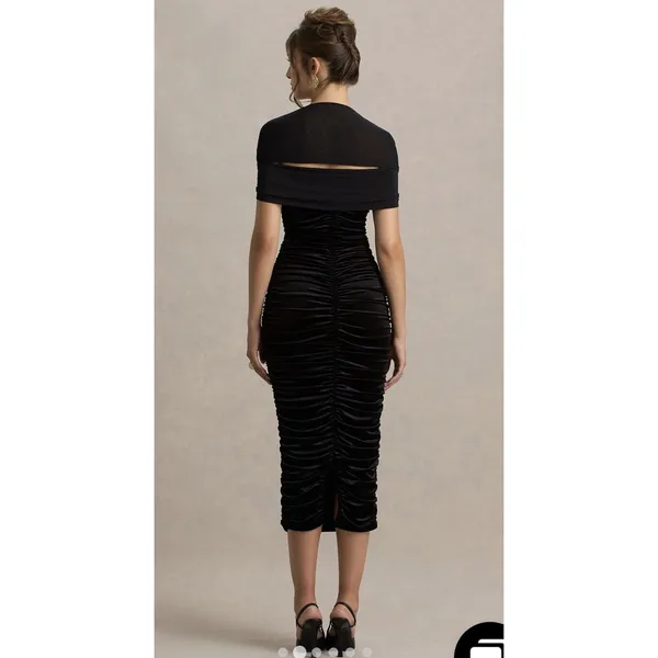 Club L London Seductress Square Neck velvet Ruched Midi Dress Black Sz 10 sexy - Image 11