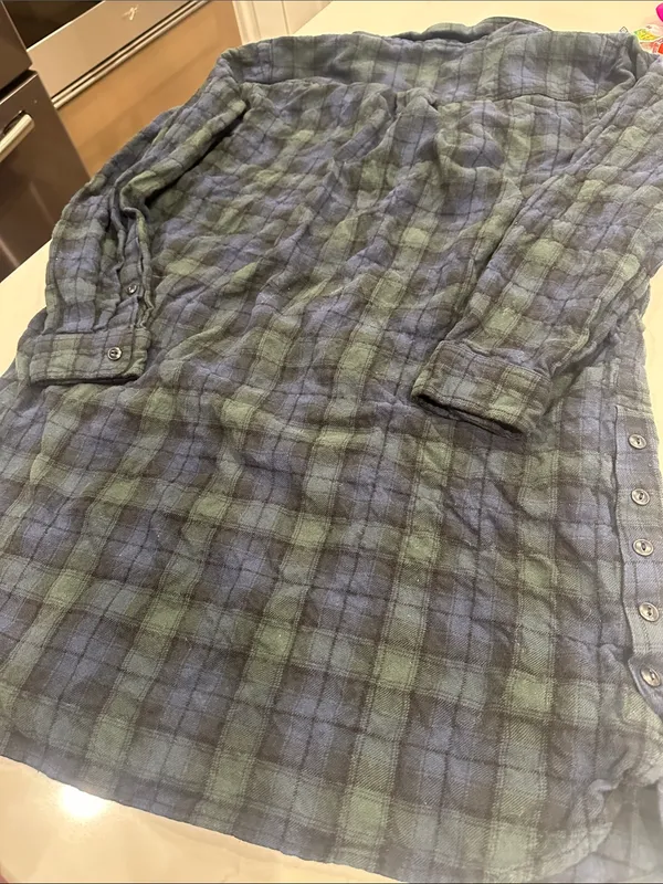 Madewell Flannel Green and blue Plaid Shirt Dress size medium - Image 4