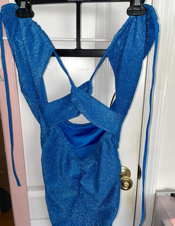 Criss-cross Glitter Blue Dress Size Medium - Image 5