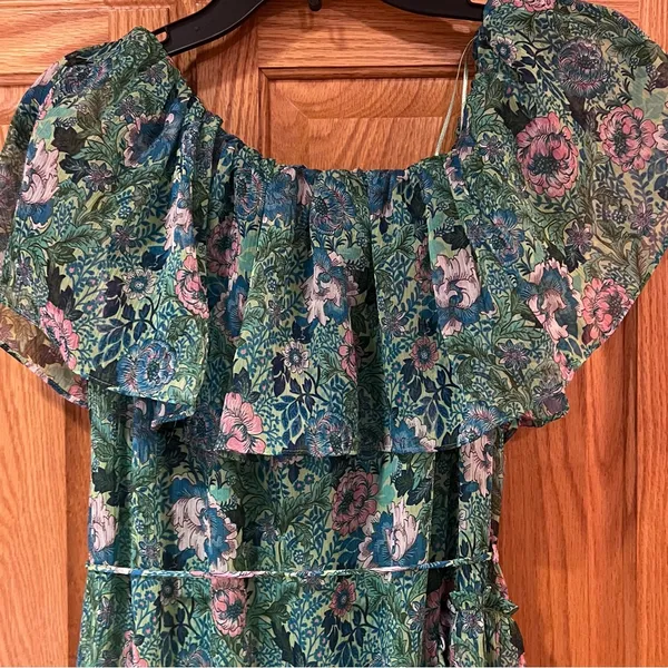 Mango Ruffle One-Shoulder Frill Hem‎ Floral Print Maxi Dress Green Size 2 - Image 14