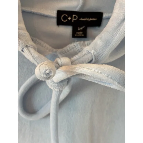 C+P Chuck & Potter‎ Light Blue Velour Hoodie Pullover Sweatshirt L - Image 3