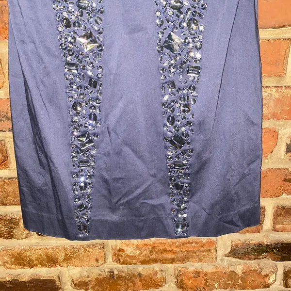 French Connection Vintage Y2k Blue Beaded Embellished Strapless Dress Size 4 - Image 3