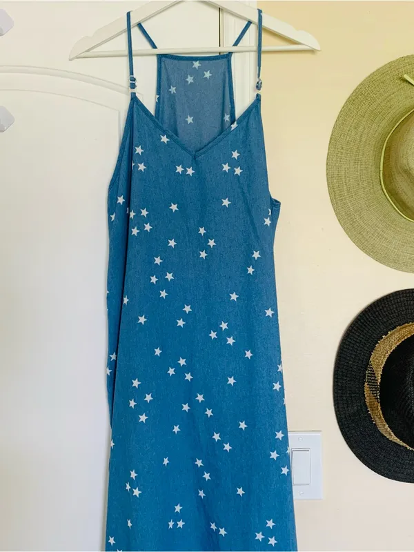 Levi's Women's White American Stars Print Blue Jean Denim Maxi Dress | Size: S/M - Image 3