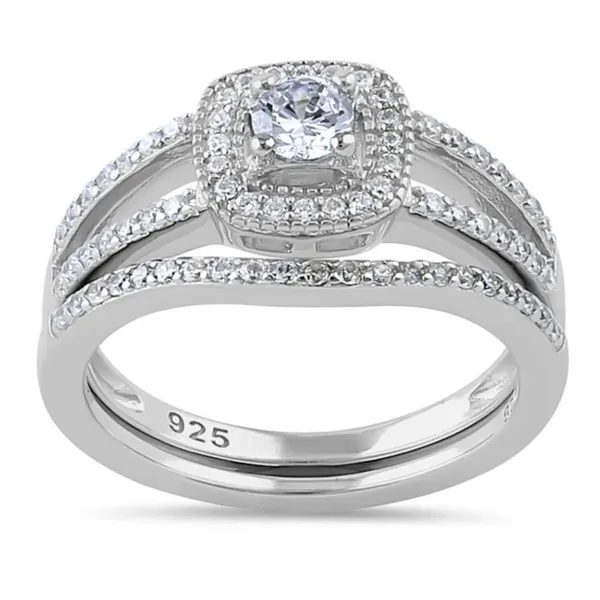 Sterling Silver SIZE 8 925  CZ Wedding Set Ring - Image 2