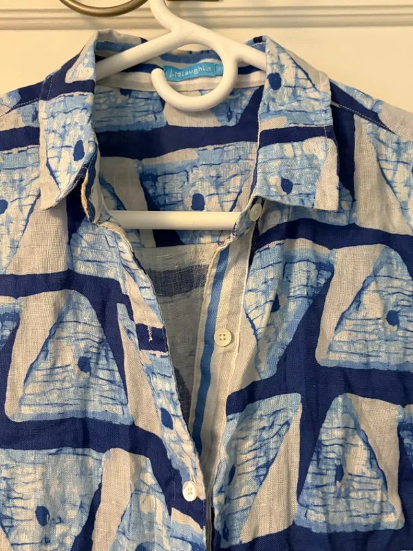 J. McLaughlin sailboat print linen blouse size XS nautical preppy beach summer - Image 5