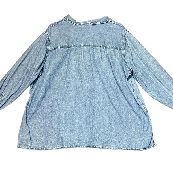 Vintage Christmas Denim Button Up Shirt Womens 2X Blue Holiday Embroidered Snow - Image 3