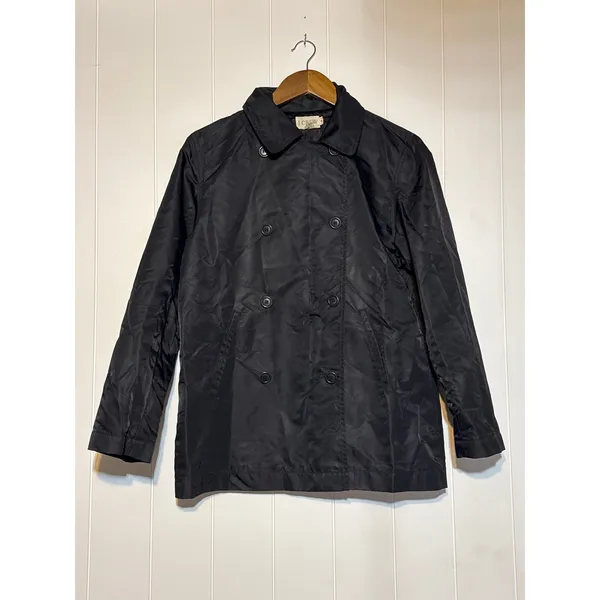J.Crew Black Nylon Rain Jacket Womens Small Double Breasted Lightweight Coat - Image 4