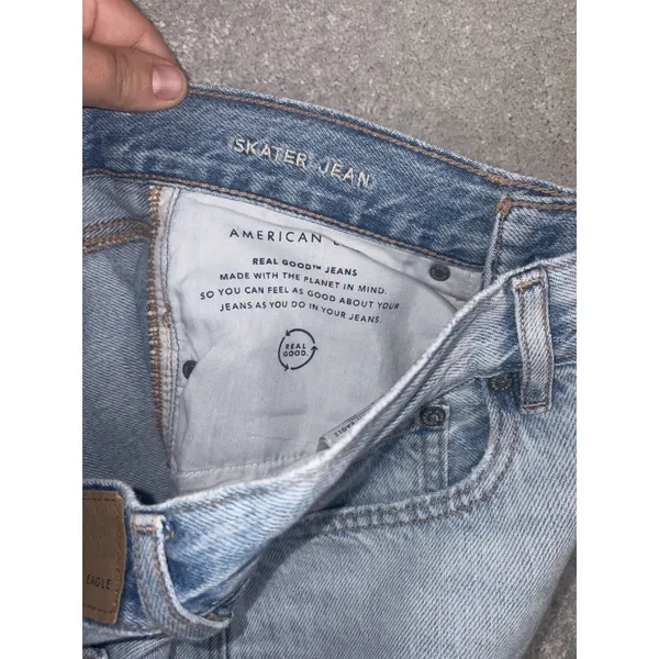 American Eagle Jeans Size 6 Short Wide Leg Baggy Distressed Skater Jeans 2 Tone - Image 7