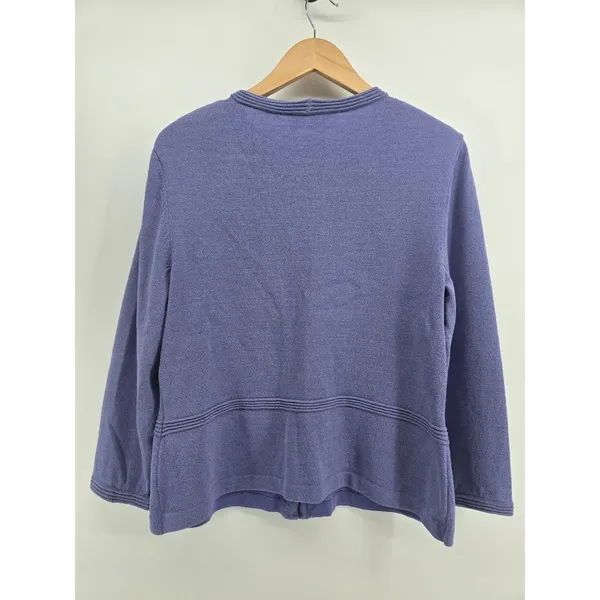 St John Cardigan Womens M Santana Knit Periwinkle Blue V-Neck Button EUC - Image 3