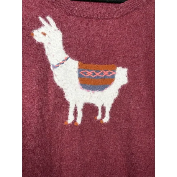 Sundance Sweater Burgundy‎ Llama Graphic Wool Blend Boho Warm Winter Large - Image 2
