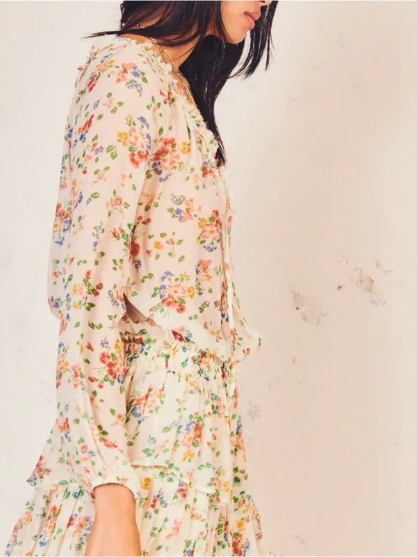 Love Shack Fancy Popover Sheer Dress in Floral Confetti Silk XS - Image 5