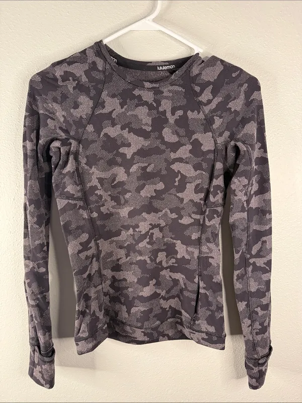 Lululemon Runderful Long Sleeve – Heritage Camo Jacquard Black Lunar Rock Size 4 - Image 2