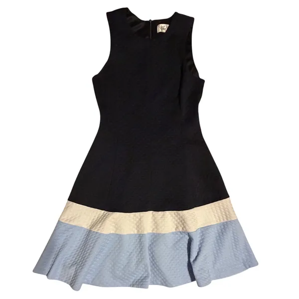 Eliza J Navy‎ Blue Colorblock Textured Honeycomb Fit & Flare Dress Size 6 - Image 11