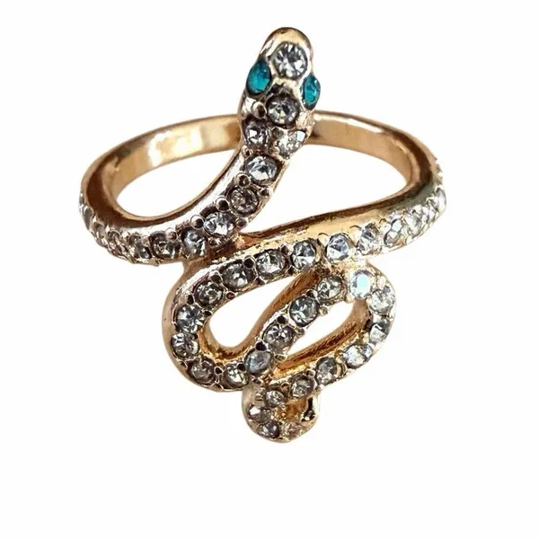 Gold Tone Crystal Snake Ring - Image 3
