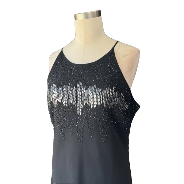 Vintage Cachet Black Sequin Formal Maxi Gown Women's 12 Sleeveless Boat Neck - Image 5