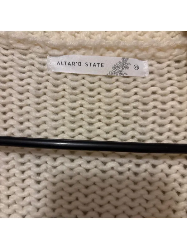 Altar'd State White Knit Cardigan with Pink Bow Accents XS - Image 2