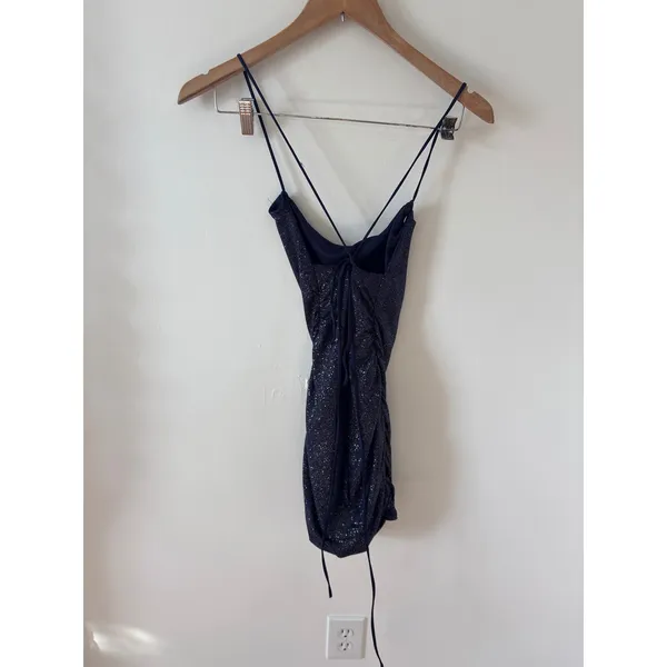 Lucy in the Sky Navy Sparkle Ruched Mini Dress Spaghetti‎ Straps - Image 2