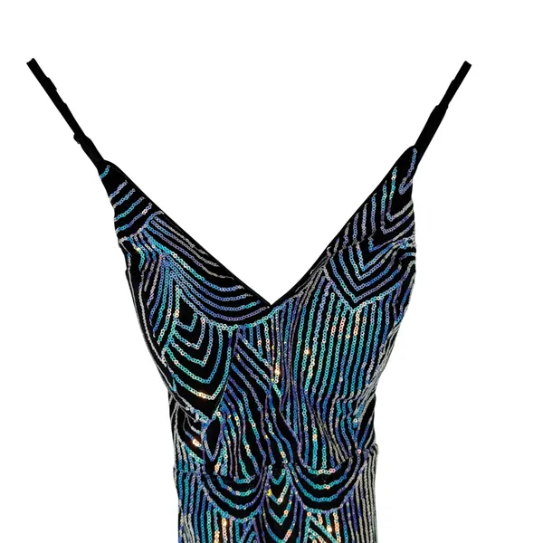 NWT‎ AlexQueen Blue Purple Sequin V Neck Maxi Prom Dress Backless Large - Image 8