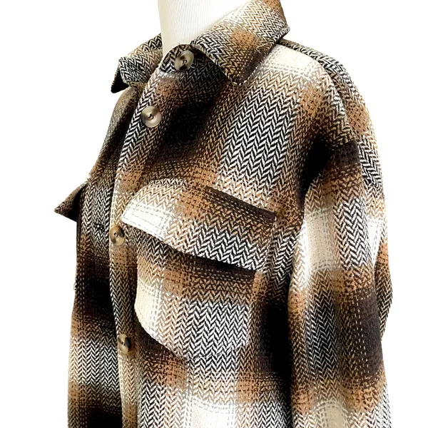 New Sweet Lovely by Jen Long Button Up Plaid Shacket M Brown Size M - Image 5