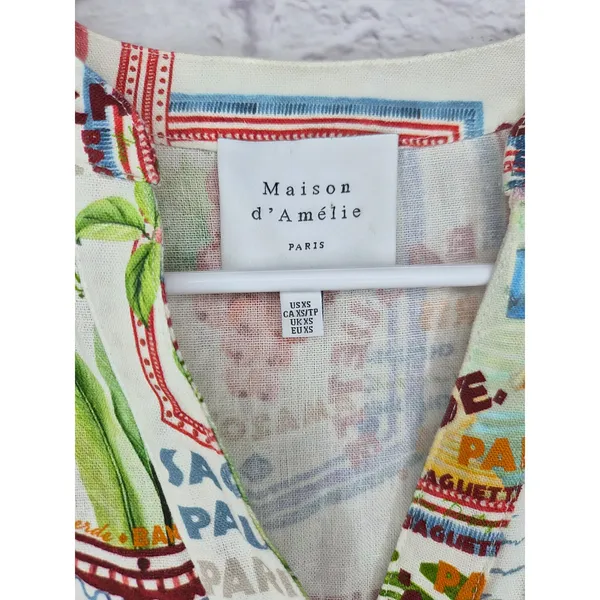 Maison d’Amelie Paris Stamp Postcard Midi Maxi Dress XS Novelty Travel European - Image 4