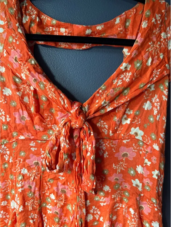 Free People Orange Floral Tie-Front Dress with Cutout Back - Image 3