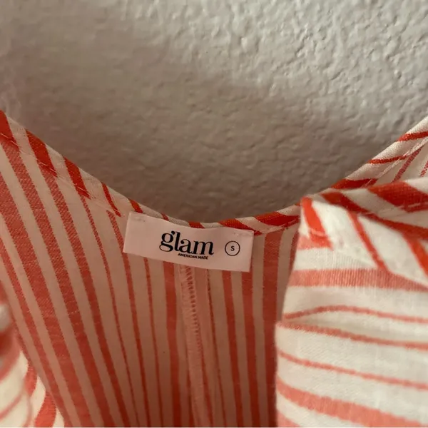 GLAM Striped Babydoll Dress Orange & Cream NWOT - Image 2