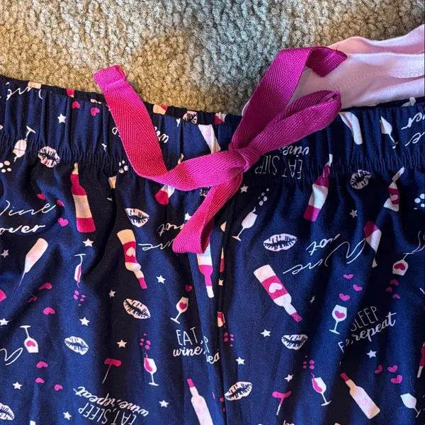 BE Yourself Sleepwear wine motif Pink and Navy Pajama Set - Image 8