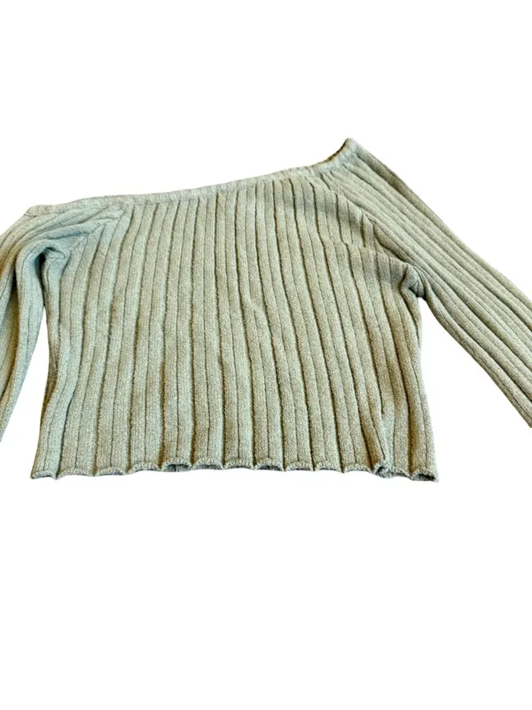 Princess Polly Green Ribbed Off-Shoulder Sweater Pullover Stretch Ribbed Size 4 - Image 6