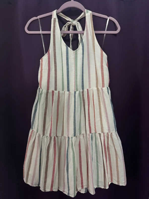 American Eagle Striped Halter Dress Linen - Image 2