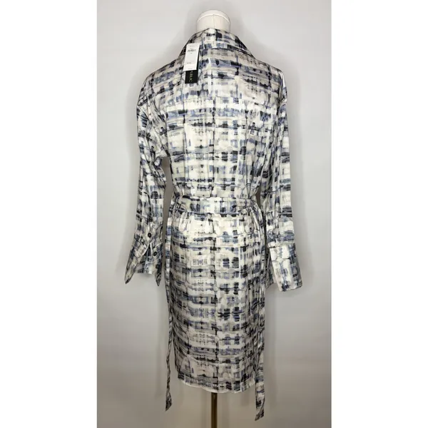 Banana Republic XS Abstract Shirt Dress NWT Belted Long Sleeve Blue White‎ Midi - Image 4