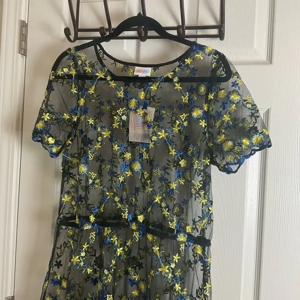 LuLaRoe Deanne II Black Floral Embroidered Maxi Dress Size L NWT - Image 2