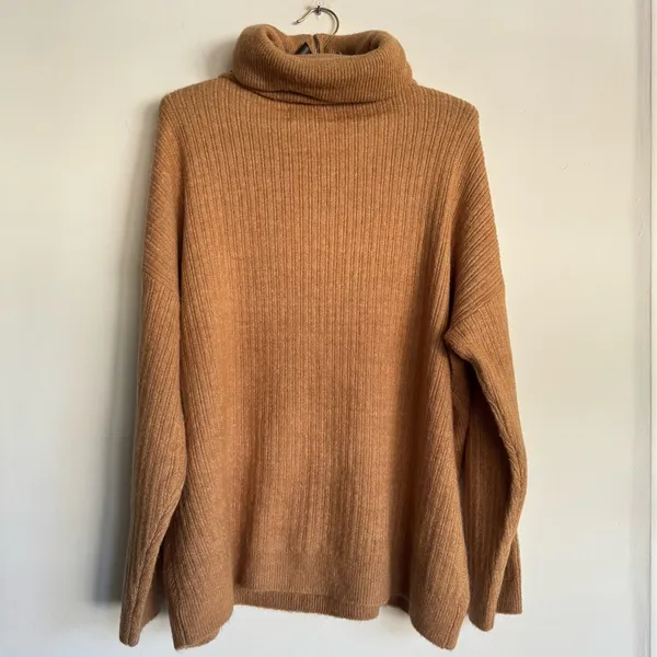 ASOS EDITION‎ Rib Knit Half Zip Oversized Turtleneck Collar Sweater Camel Size S - Image 6