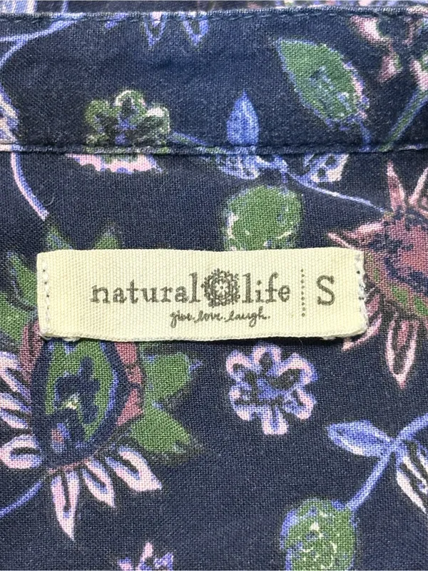 NATURAL LIFE Navy Floral Boho Tie-Neck Long Sleeve Tunic Dress size Small - Image 5