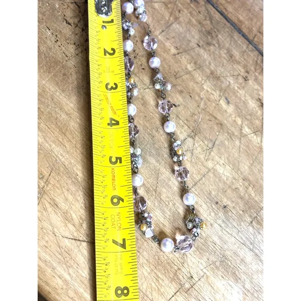 Source Unknown vintage Pink & White Pearl & Crystal Beaded Necklace - Image 5