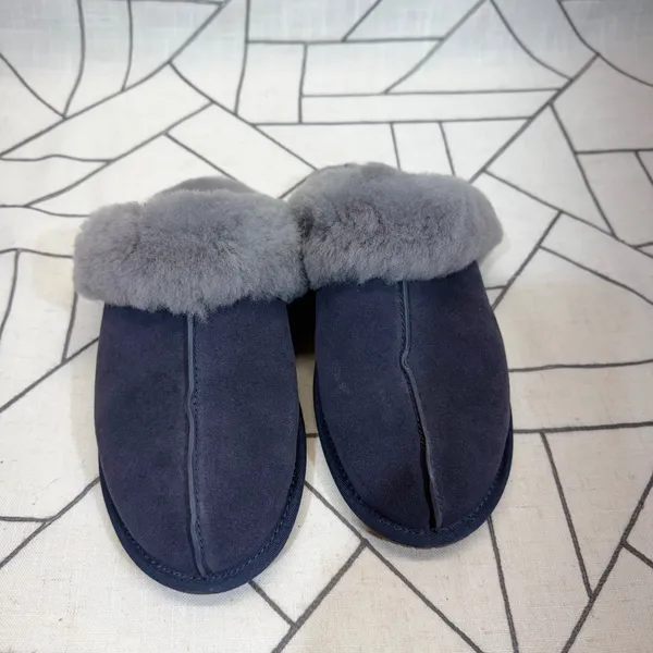 UGG Scuffette II Slippers Size 9 Navy Blue Grey Sheepskin Suede Mules 1106872 - Image 3