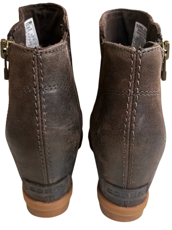 EUC Sorel Leather Joan of Arctic ll Wedge Boots Brown Size 7.5 - Image 4