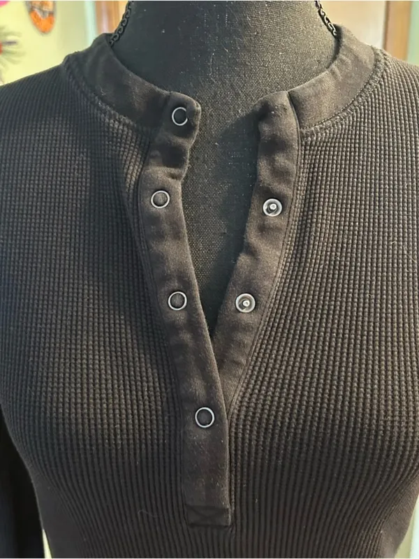 Sweaty Betty black ribbed long sleeve Henley size S athleisure lounge casual - Image 6