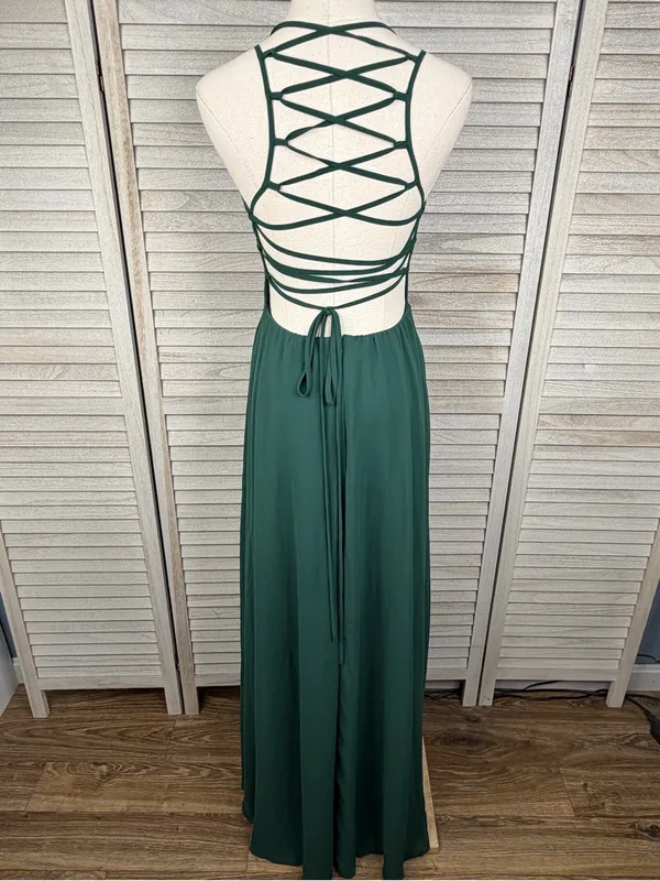 LULUS "Strappy To Be Here" Forest Green Lace Up Maxi Dress Semi Formal/Party-M - Image 2