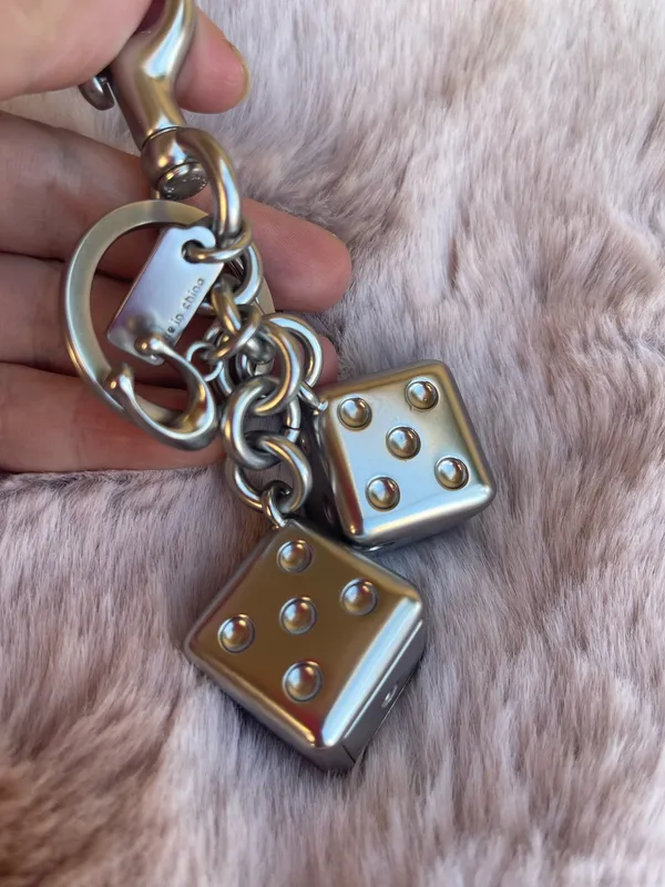Coach 3D Solid Metal Dice Cluster Bag Charm Keychain Key Fob Silver CZ128 - Image 2