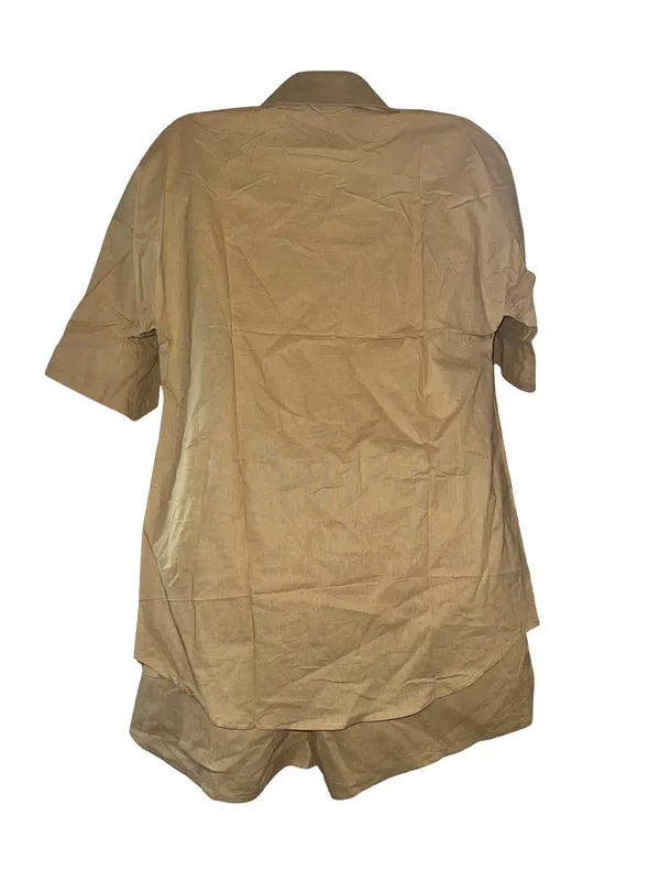 Tan Short Sleeve Button-Up Top and Shorts Set - Image 4